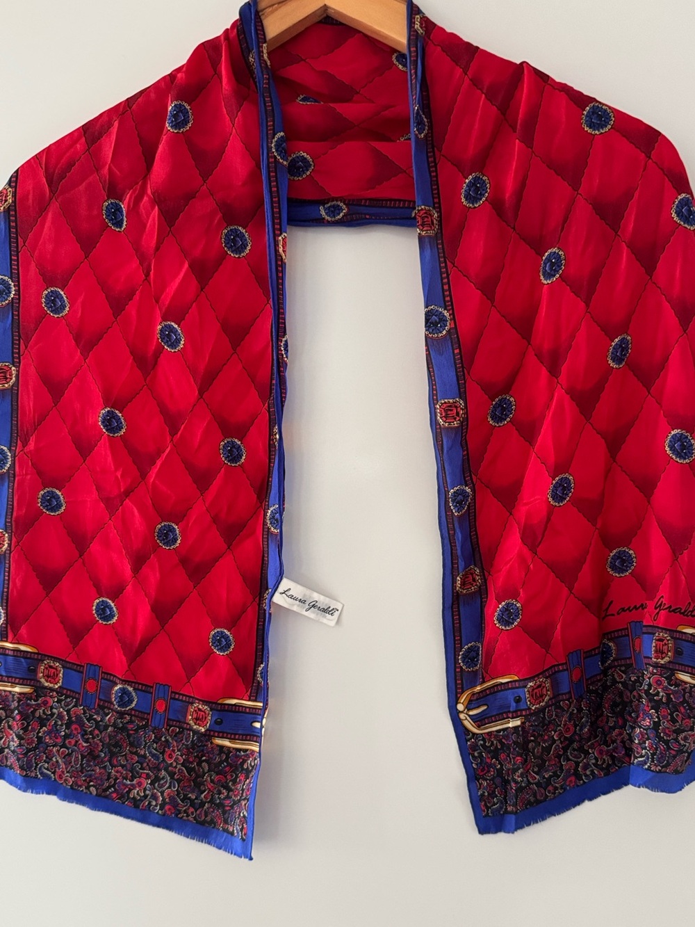 Vintage Silk Scarf 10x50 inches Made in Japan Laura Geraldi Red Rectangle